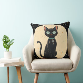 Almofada Gato Preto Futurista Atômico Lua
