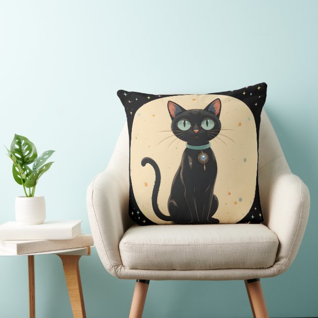 Almofada Gato Preto Futurista Atômico Lua (Cadeira)