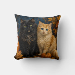Almofada Gato Preto & Gato Laranja de Halloween Vintage