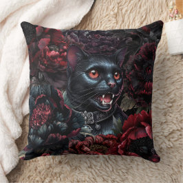 Almofada Gato Preto Gótico & Flores Sombrias