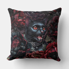 Almofada Gato Preto Gótico & Flores Sombrias