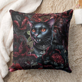 Almofada Gato Preto Gótico & Flores Sombrias