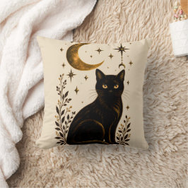 Almofada Gato Preto Lua Celestial Gótica Botânica