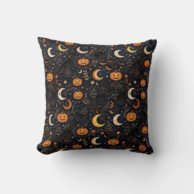 Almofada Gato Preto Mágico Assustador e Lua (Frente)