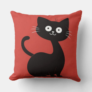 Almofada Gato Preto Minimalista Fofo Desenho Animado Gato E