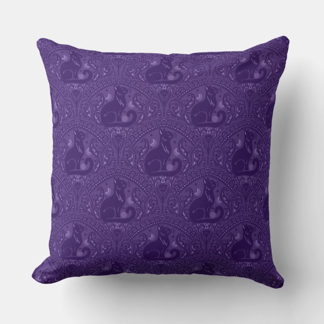 Almofada Gato Preto Místico em Violeta (Frente)