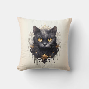 Almofada Gato Preto Regal Brilhantes Dourado Halloween