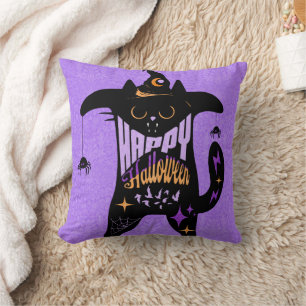Almofada Gato Preto Retro Divertido Halloween