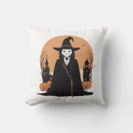 Almofada Gato Preto Salem Místico com Pumpkins