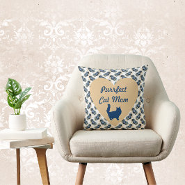 Almofada Gato Puro Mãe Azul e Dourado Coração e Floral