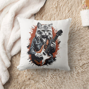 Almofada Gato Rockstar Despedacando Guitarra