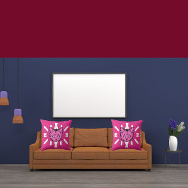 Almofada Gato Roxo E Stripe Branca Em Rosa Moderno