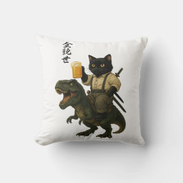 Almofada Gato Samurai com Cerveja & T-Rex | Arte Japonesa R