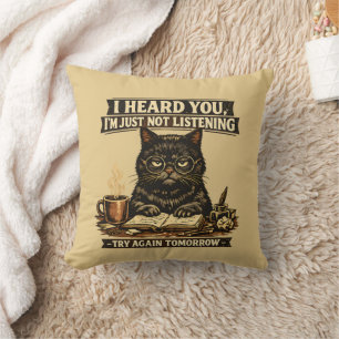 Almofada Gato Sarcástico Engraçado Eu Ouvi Você Introvertid