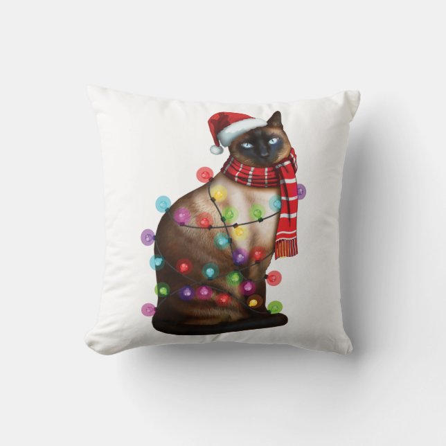 Almofada Gato Siamês Bonito De Feriado De Natal Engraçado,  (Frente)