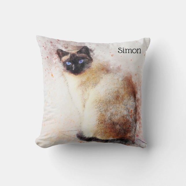 Almofada Gato Siamese da aguarela na moda personalizado (Frente)