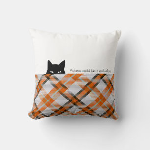 Almofada Gato Sneaky Madras Verifica Cinza Laranja