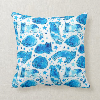 Almofada Gato Sonho Estrelas Cats Aquarela Padrão Branco Az