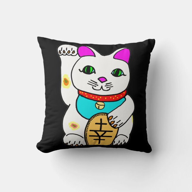 Almofada Gato Sortudo Kawaii Maneki Neko Chamando (Frente)