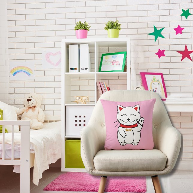 Almofada Gato Sortudo para Travesseiros decorativos Rosa Pi (Criador carregado)