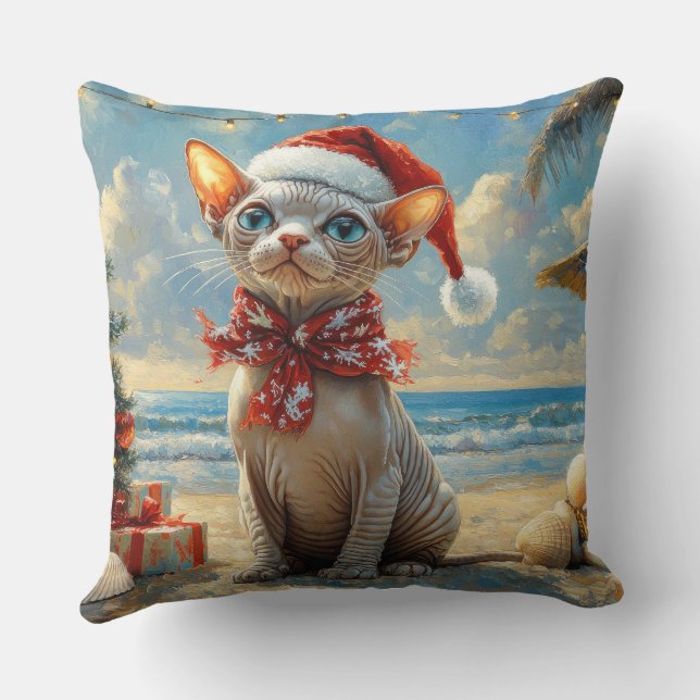 Almofada Gato Sphynx Natal Praia Vintage (Verso)