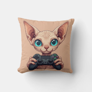 Almofada Gato Sphynx Segurando Controle de Jogo