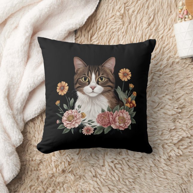 Almofada Gato Tabby Doce com Flores  (Cobertor)