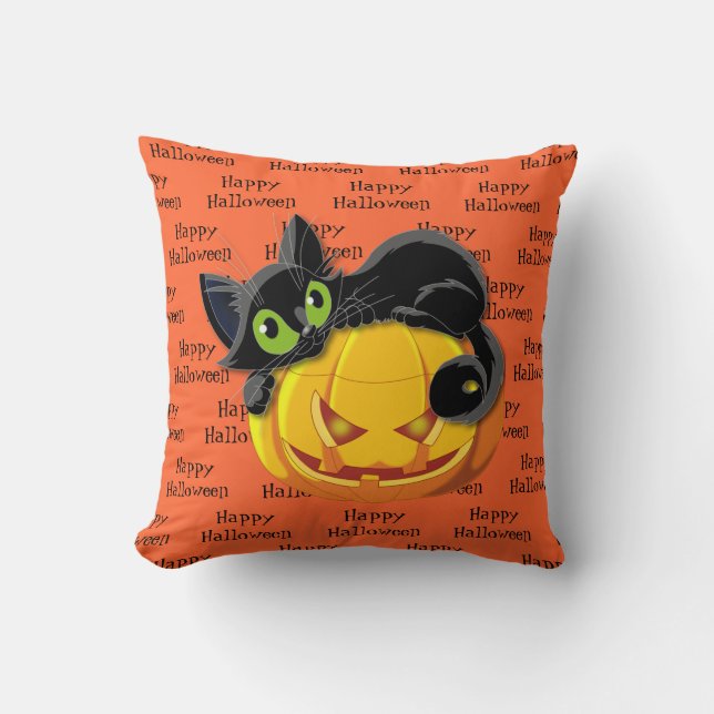 Almofada Gato Travesseiro decorativo Preto do Halloween (Frente)