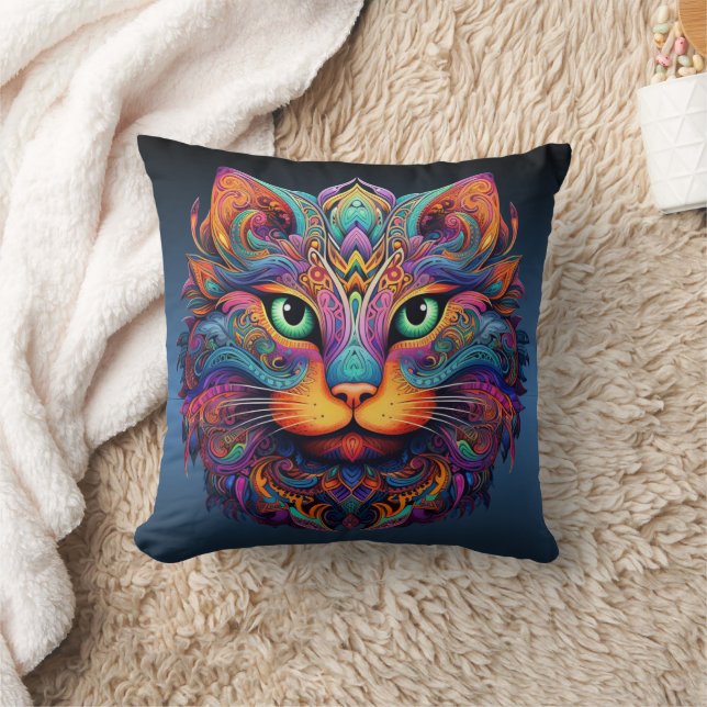 Almofada Gato Tribal Colorido - Boho Vibrante (Cobertor)