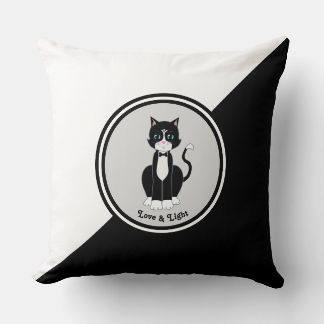 Almofada Gato Tuxedo em Preto e Branco (Frente)