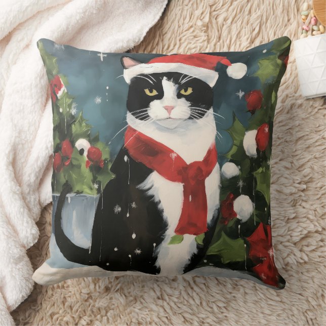 Almofada Gato Tuxedo na Neve Natal (Cobertor)