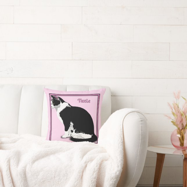 Almofada Gato Tuxedo Preto e Branco Personalizado (Sofá)