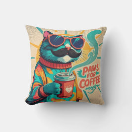 Almofada Gato vestindo óculos de sol enormes, segurando caf