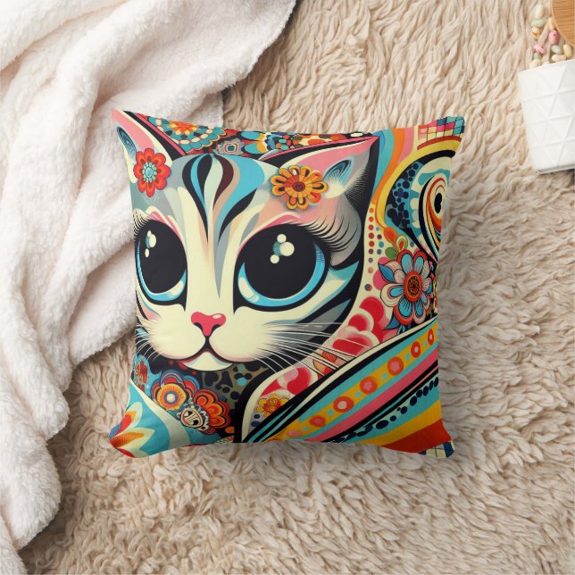 Almofada Gato Whimsical Art Talavera Estilo (Cobertor)