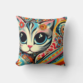 Almofada Gato Whimsical Art Talavera Estilo