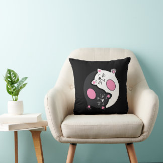 Almofada Gatos Adormecidos Yin Yang em Preto e Branco 