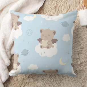 Almofada Gatos Anjos Kawaii em Nuvens Padrão