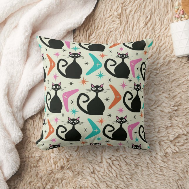 Almofada Gatos Atômicos Pretos de meio século com Bomerangu (Cobertor)