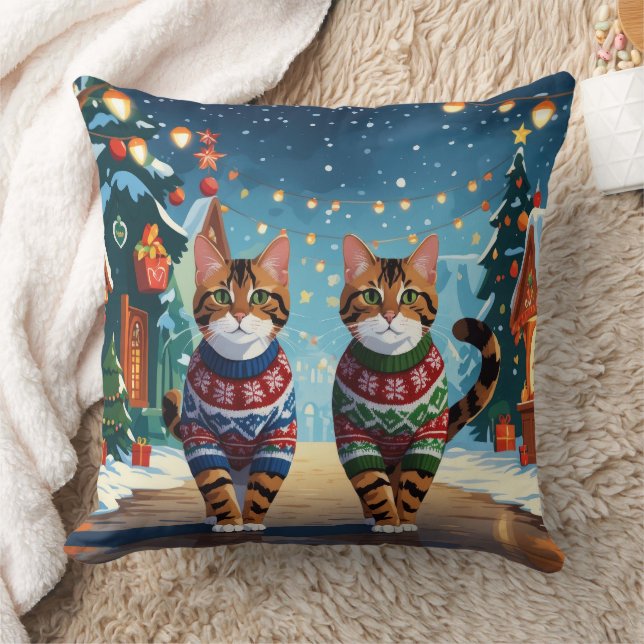 Almofada Gatos Bengala Natal Neve Férias (Cobertor)