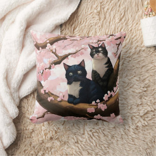 Almofada Gatos Bonitos Numa Árvore De Flor De Cereja