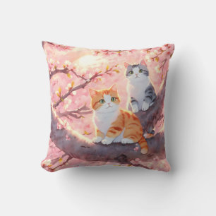Almofada Gatos Bonitos Numa Árvore De Flor De Cereja
