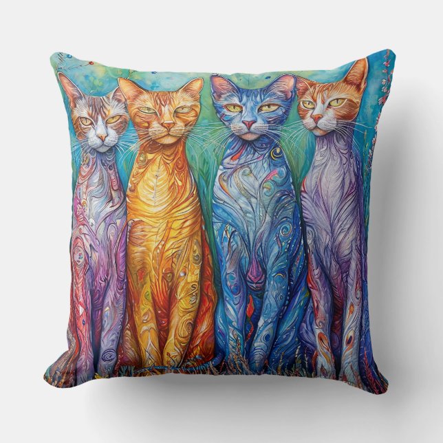 Almofada Gatos coloridos fofos pintura (Frente)