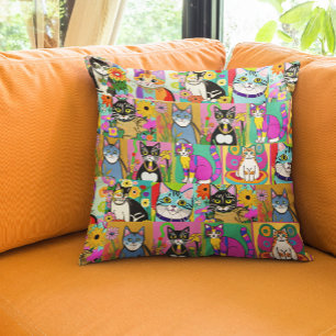 Almofada Gatos de Cartoon do Estilo de Arte Folhosa
