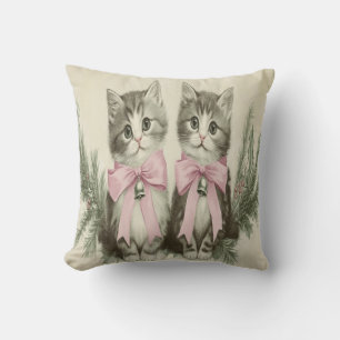 Almofada Gatos de Natal Vintage com Laços Rosa