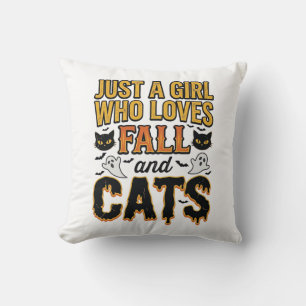 Almofada Gatos de Outono Garota de Halloween Design Gráfico