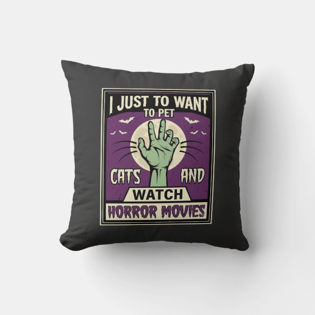 Almofada Gatos E Filmes De Terror Design De Halloween (Frente)