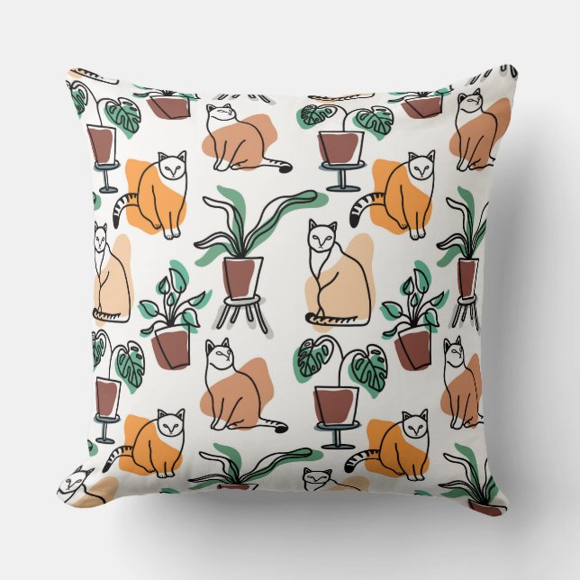 Almofada Gatos e flores para desenho de linhagens (Frente)