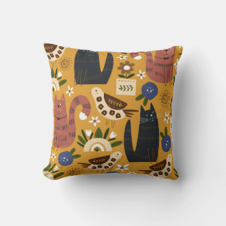Almofada Gatos e Pássaros Vintage, Desenhados à Mão.