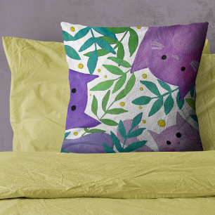 Almofada Gatos e ramos - roxo e verde
