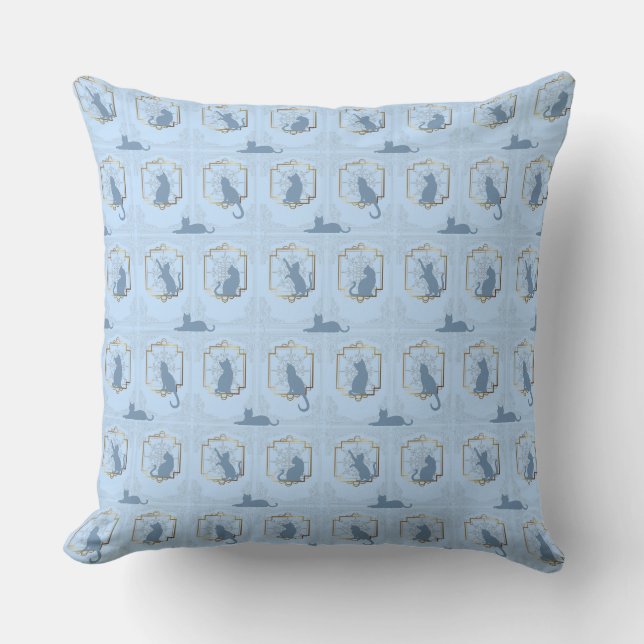 Almofada Gatos Elegantes Art Déco - Azul (Frente)